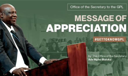 MESSAGE OF APPRECIATION FROM THE OFFICE OF THE SECRETARY: ADV MPHO MALOKA
